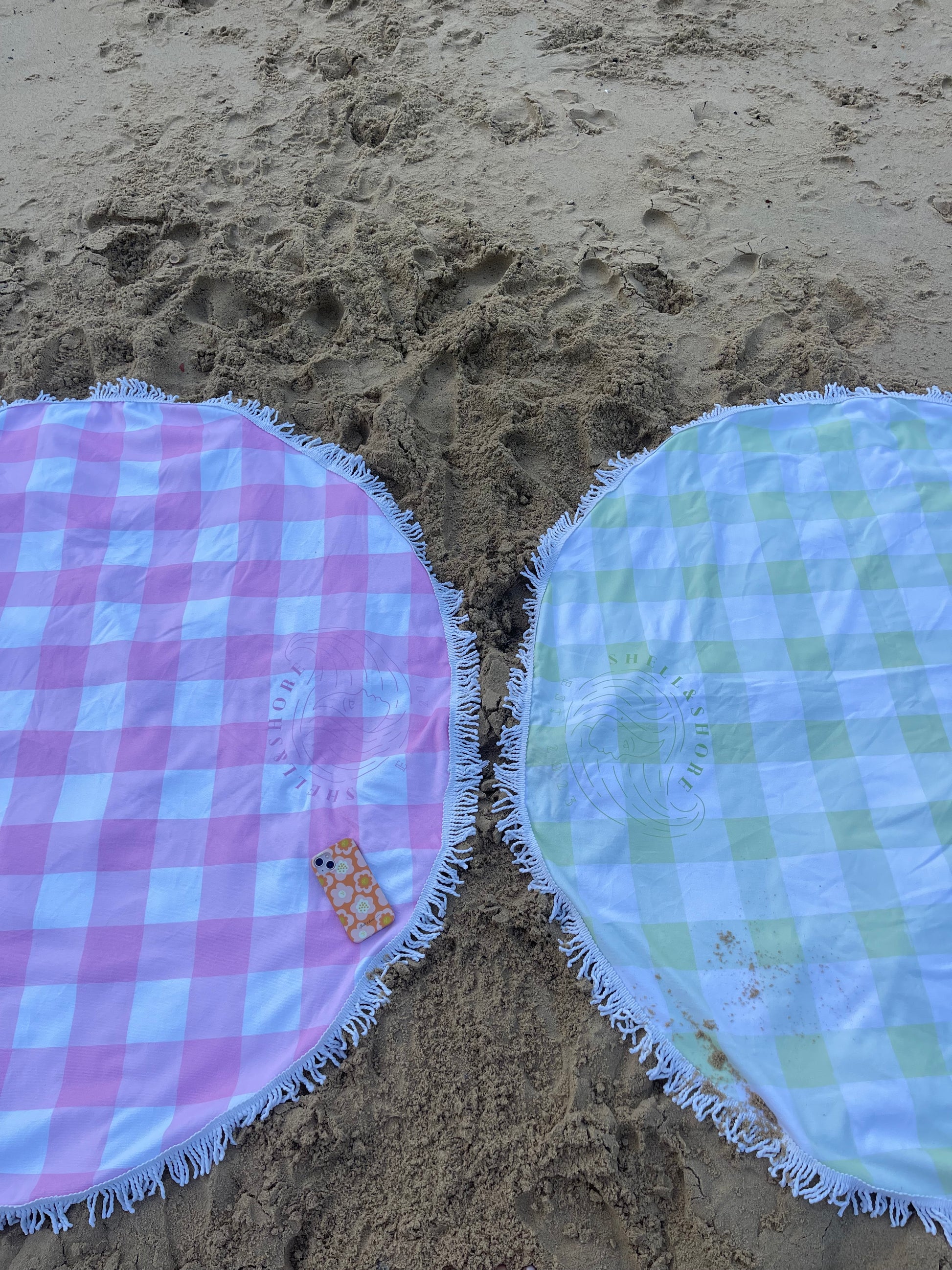 Green Gingham Beach Towel Shell And Shore