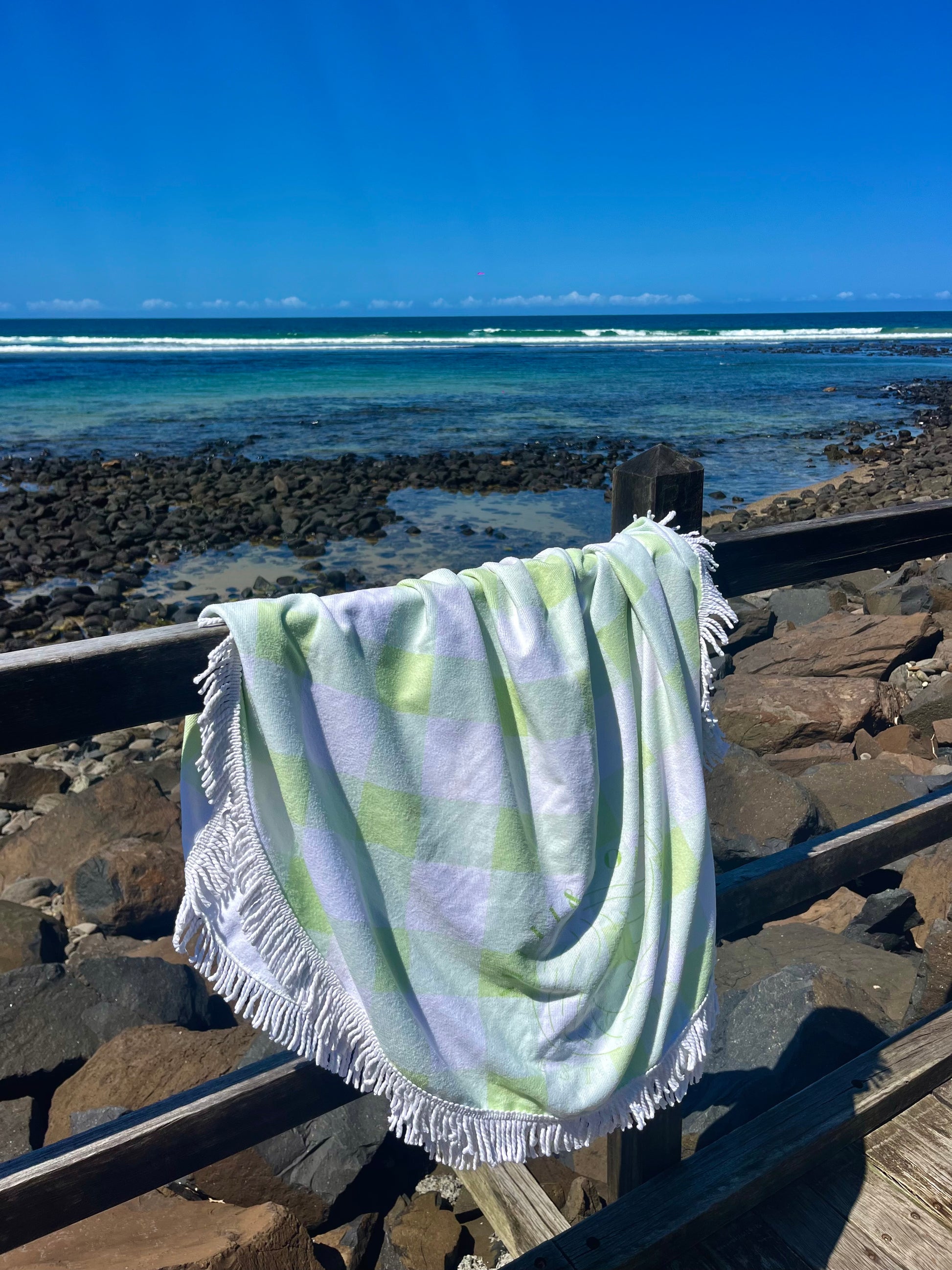 Green Gingham Beach Towel Shell And Shore