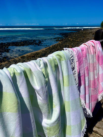 Green Gingham Beach Towel Shell And Shore