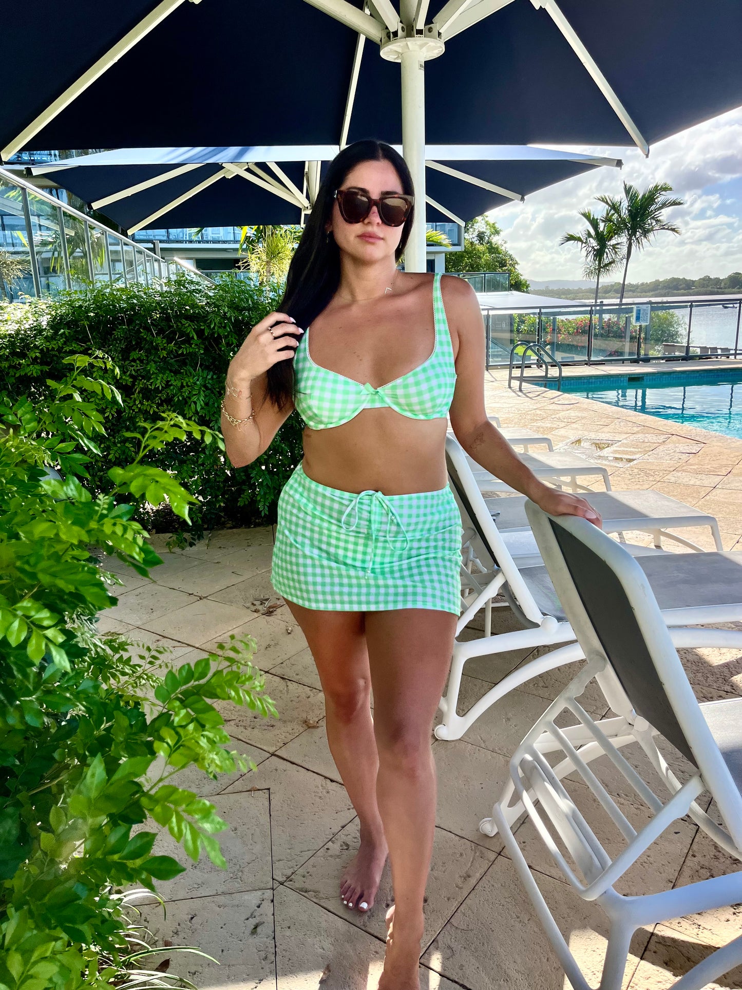 Green Gingham Extra Coverage Swim Skirt Shell And Shore