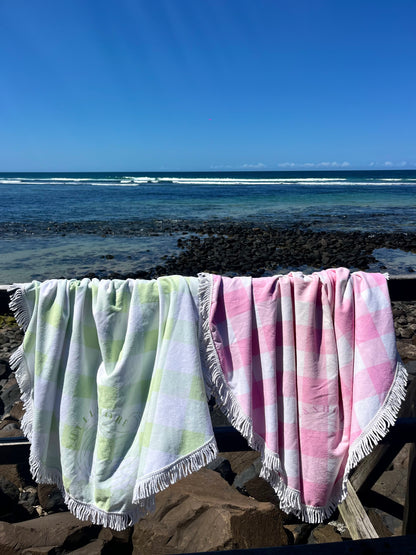 Green Gingham Beach Towel Shell And Shore