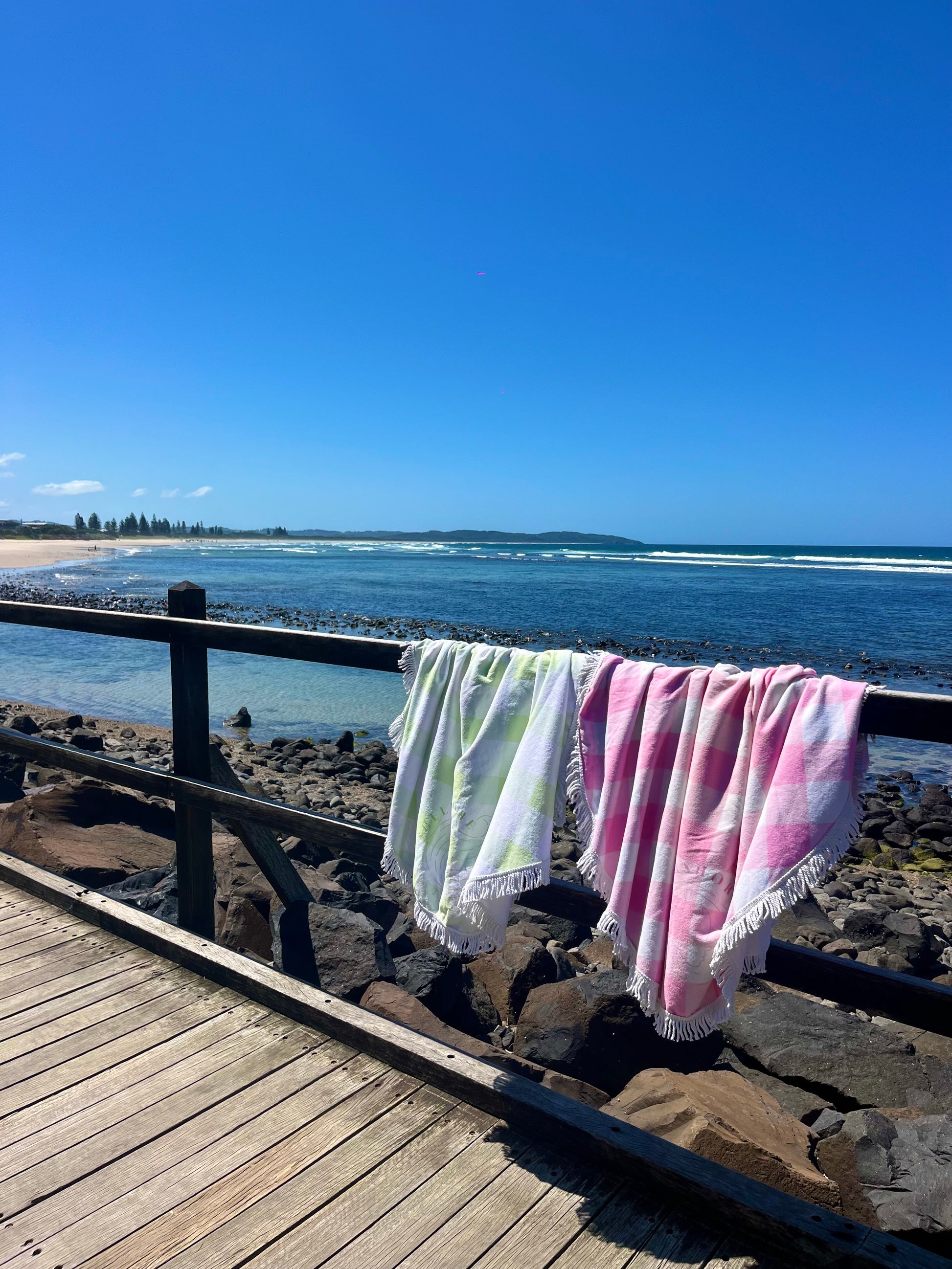 Green Gingham Beach Towel Shell And Shore