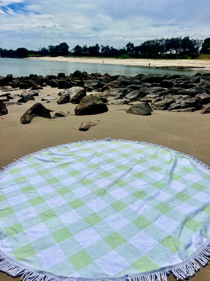 Green Gingham Beach Towel Shell And Shore