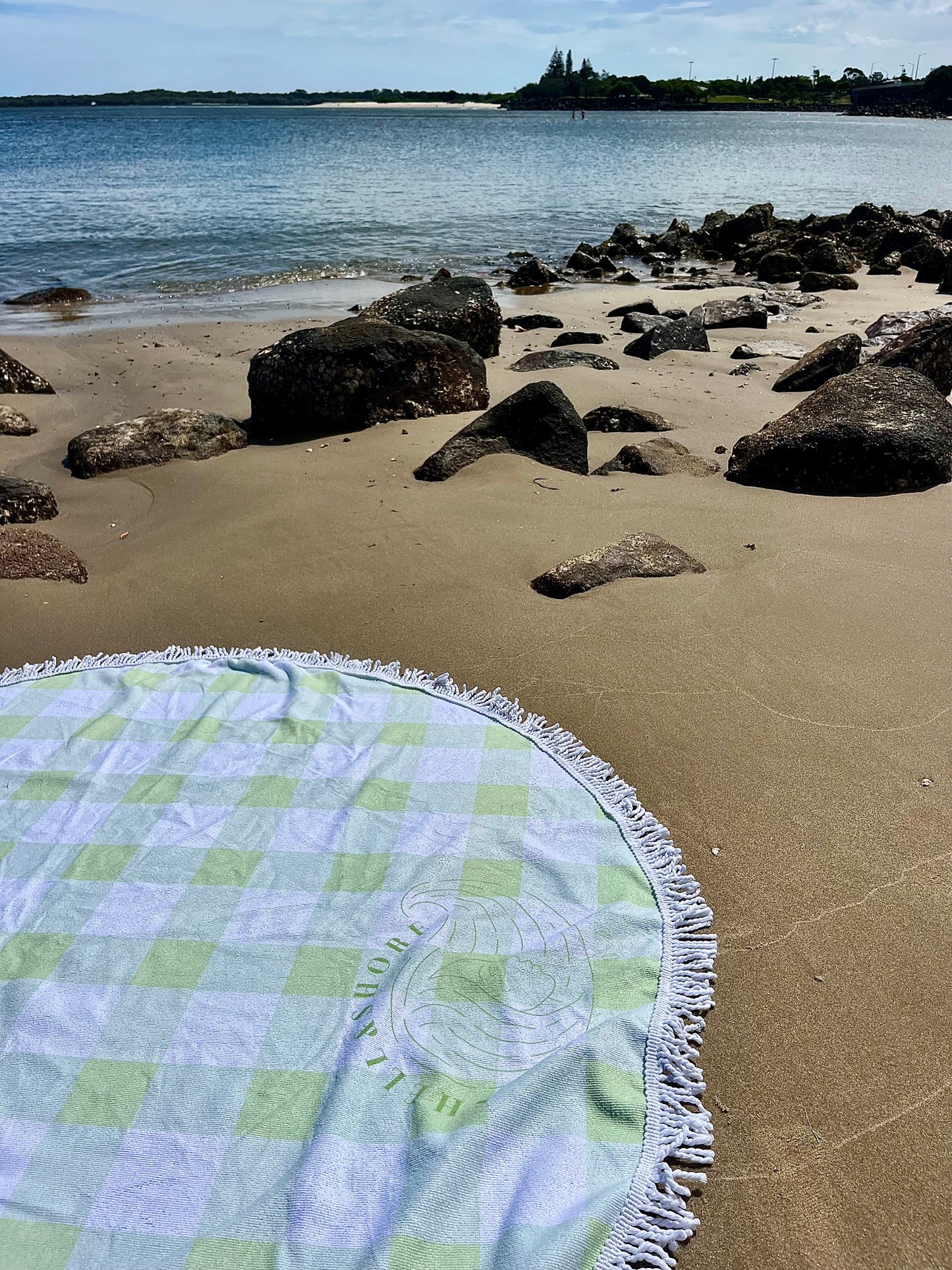 Green Gingham Beach Towel Shell And Shore