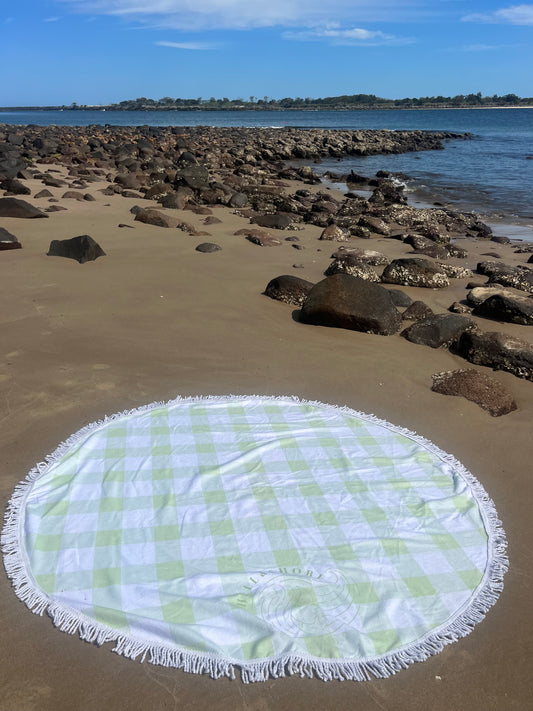 Green Gingham Beach Towel Shell And Shore