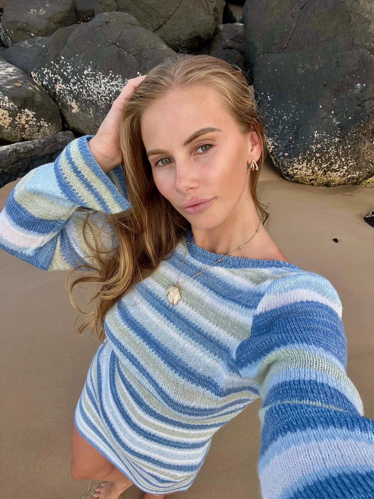 Blue Striped Beach Dress Shell And Shore