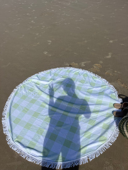 Green Gingham Beach Towel Shell And Shore