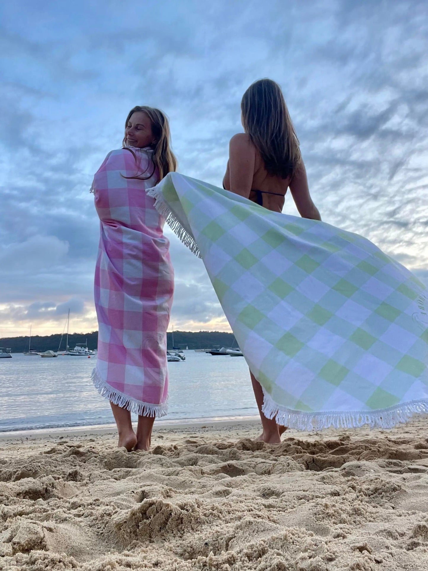 Green Gingham Beach Towel Shell And Shore