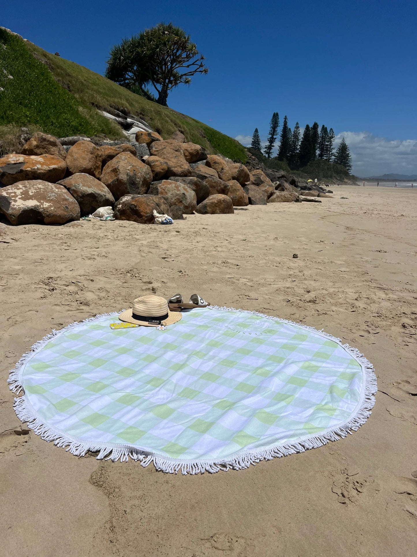 Green Gingham Beach Towel Shell And Shore