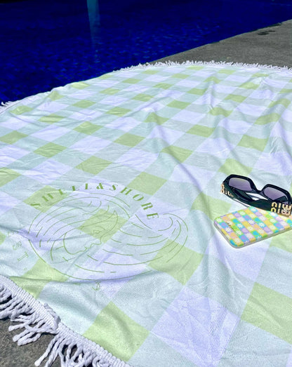 Green Gingham Beach Towel Shell And Shore