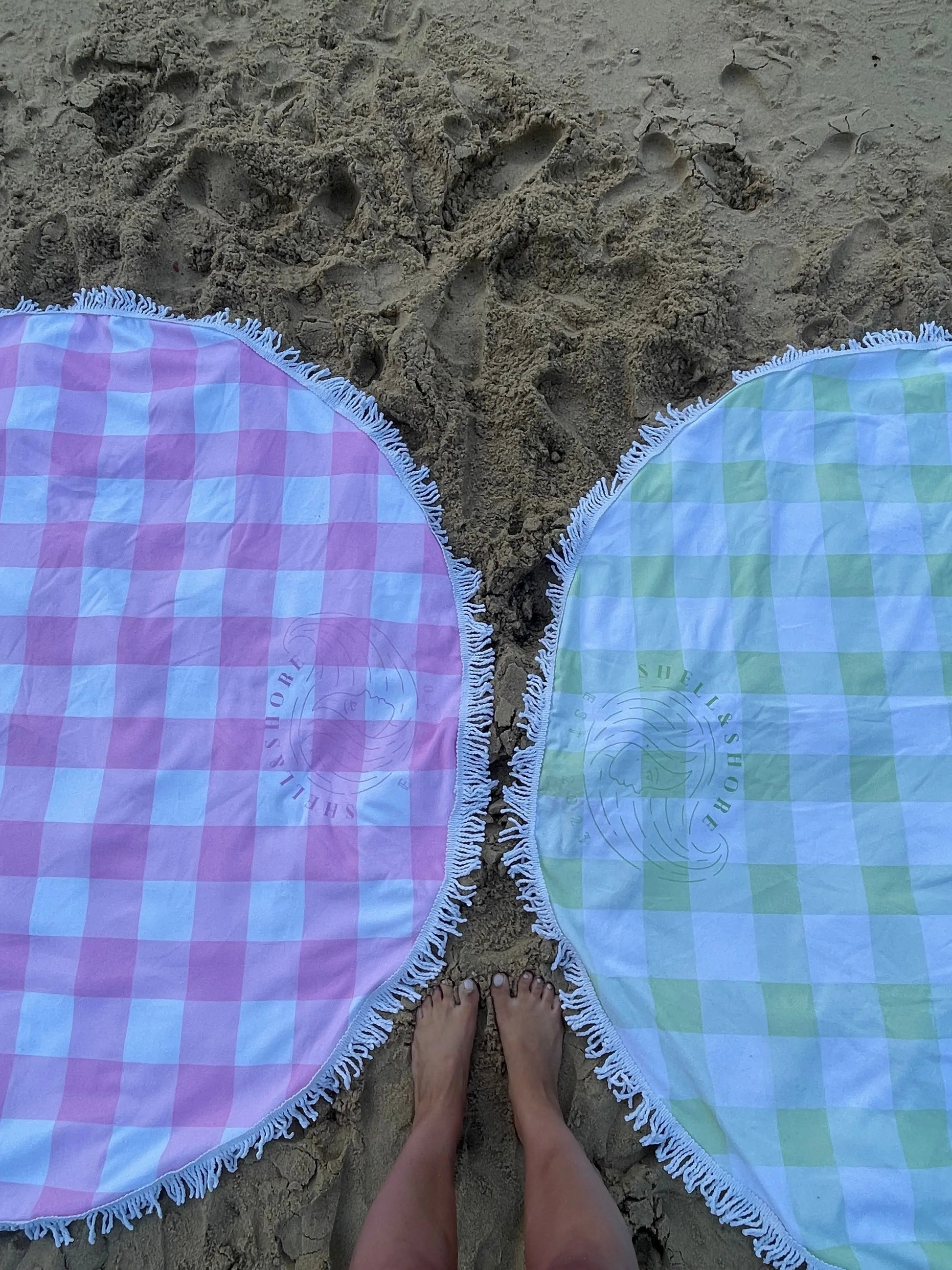 Green Gingham Beach Towel Shell And Shore