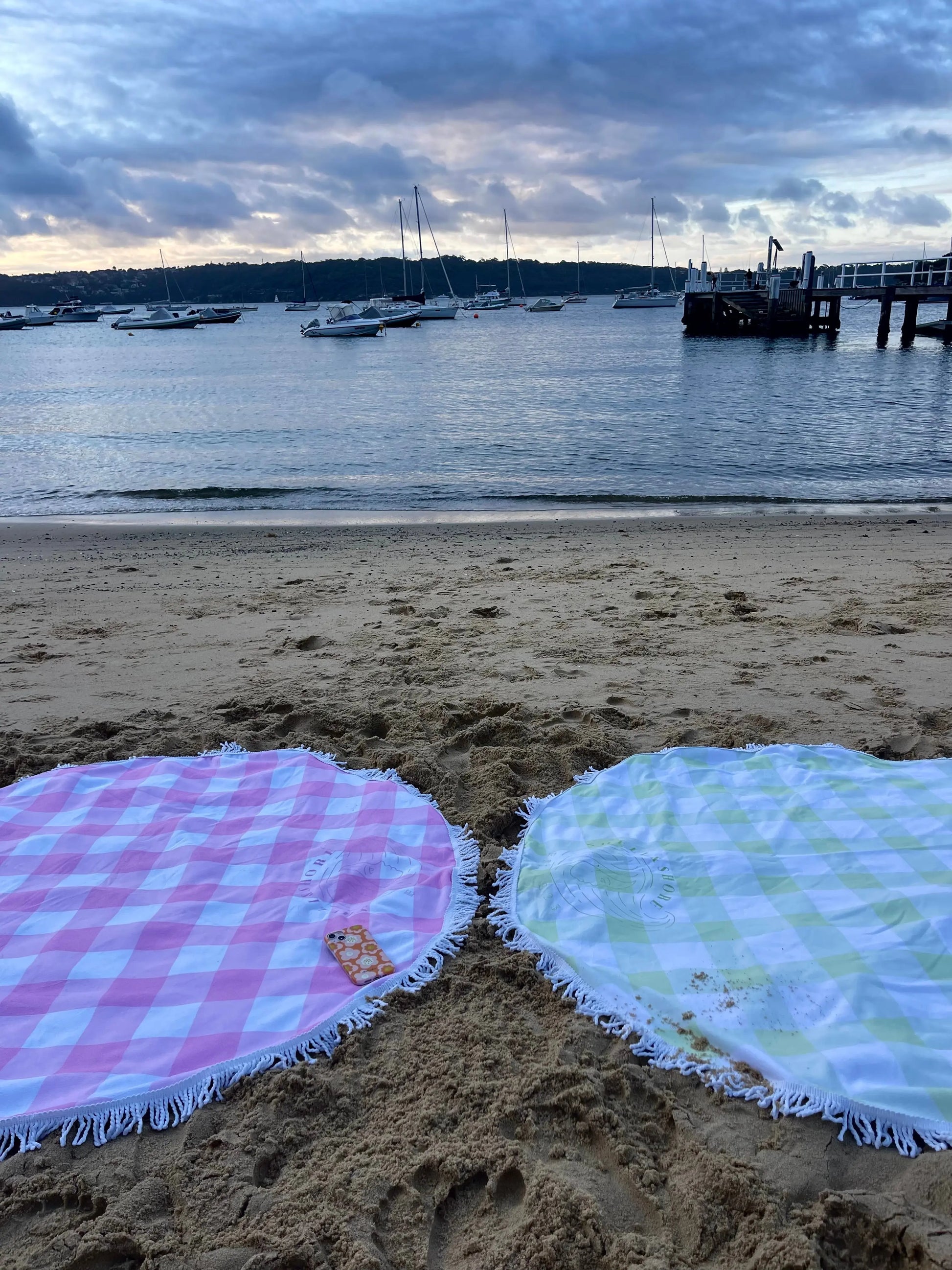 Green Gingham Beach Towel Shell And Shore