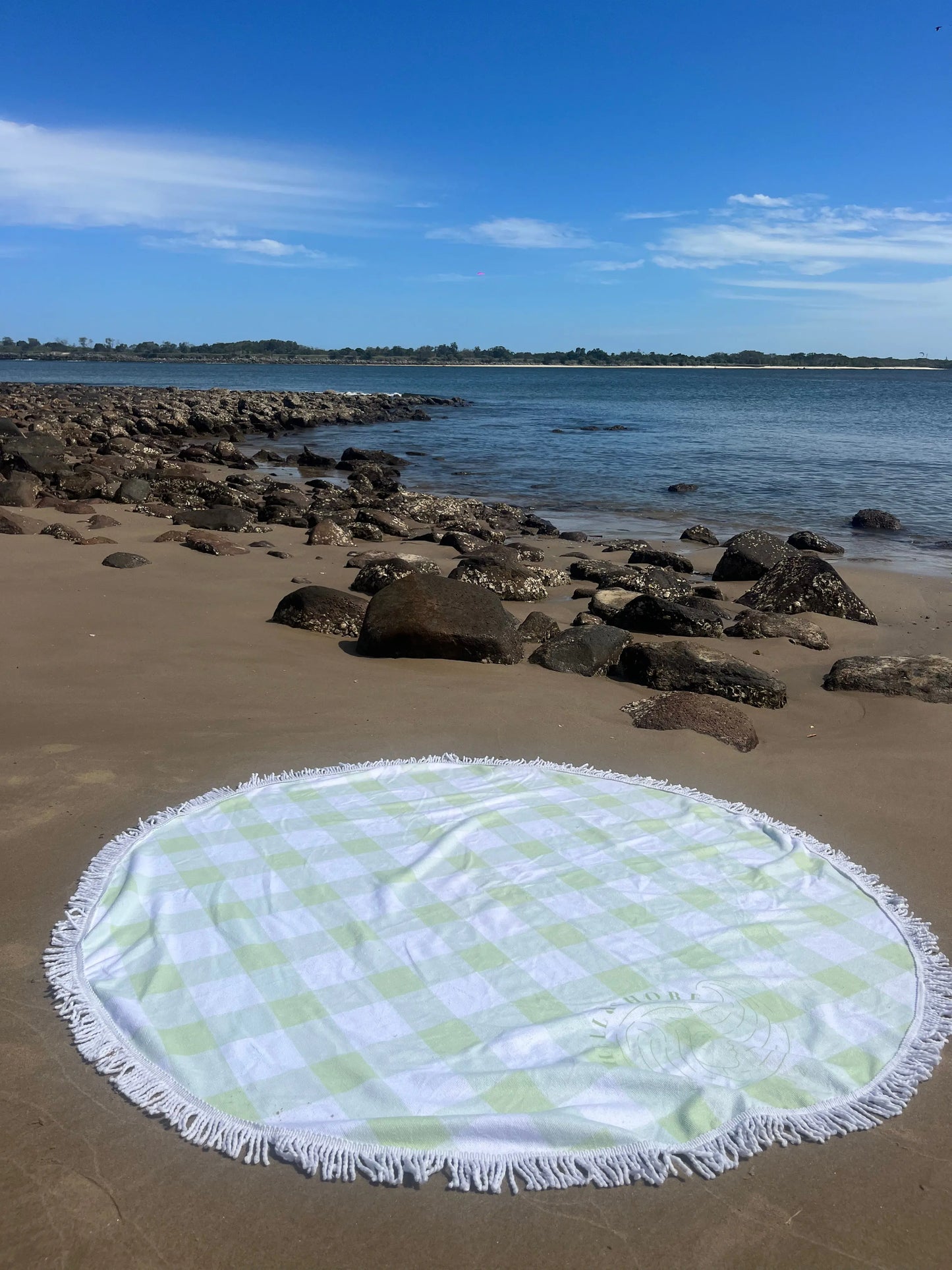 Green Gingham Beach Towel Shell And Shore