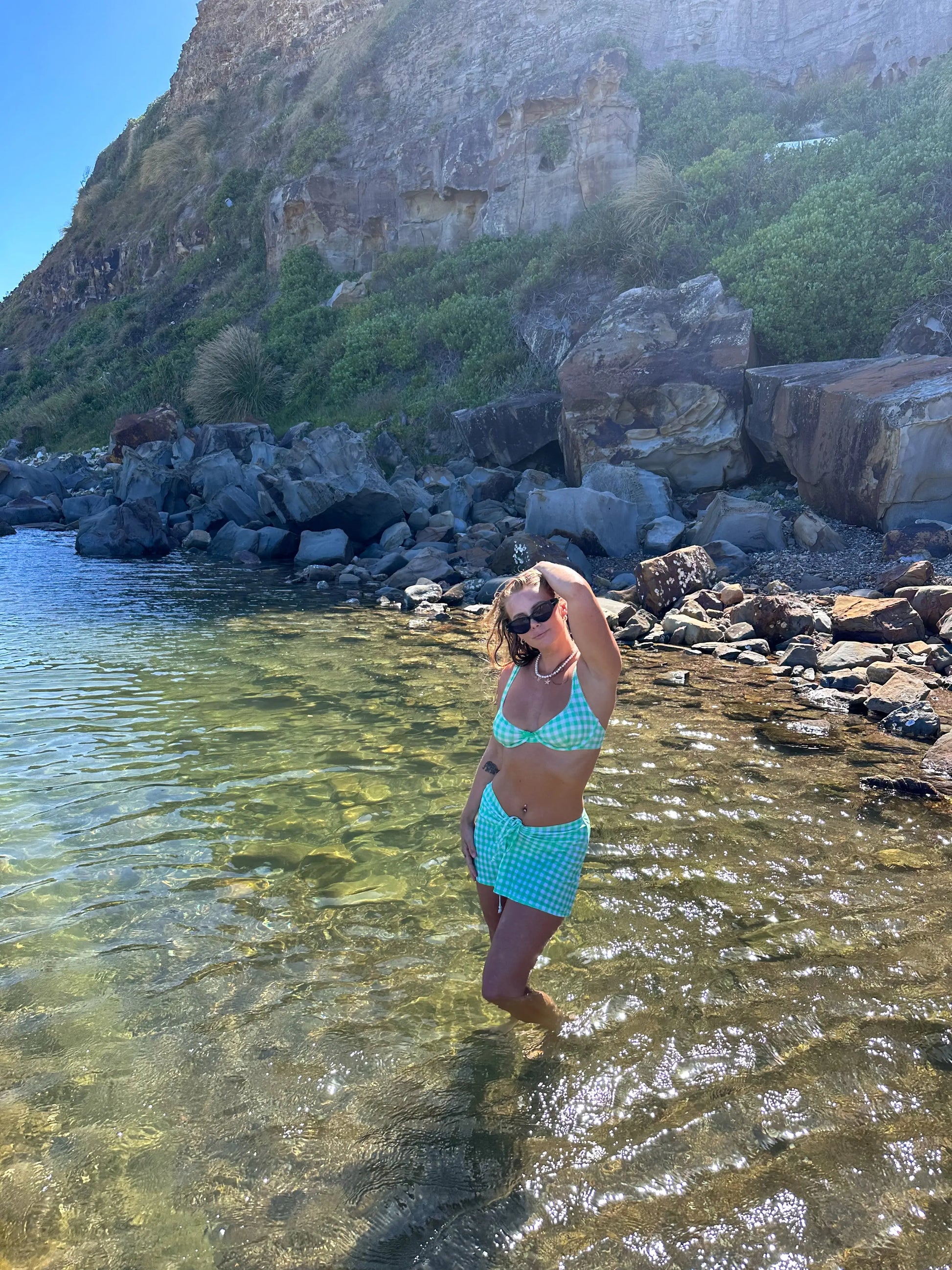 Green Gingham Swim Skirt Shell And Shore