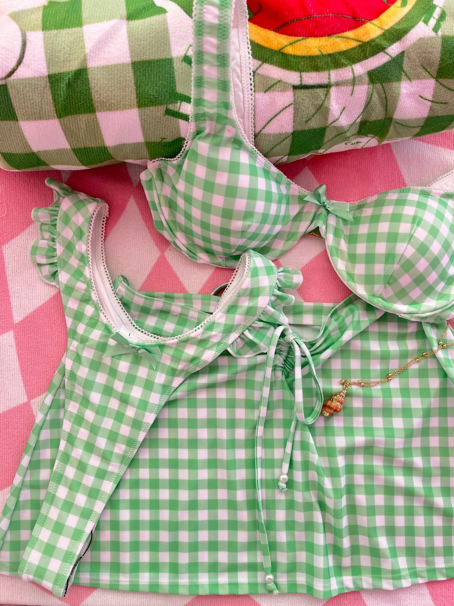 Green Gingham Swim Skirt Shell And Shore