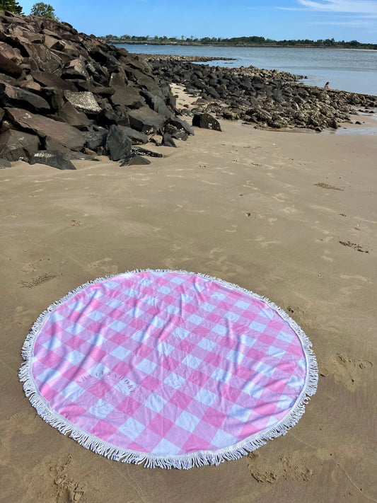 Pink Gingham Beach Towel Shell And Shore