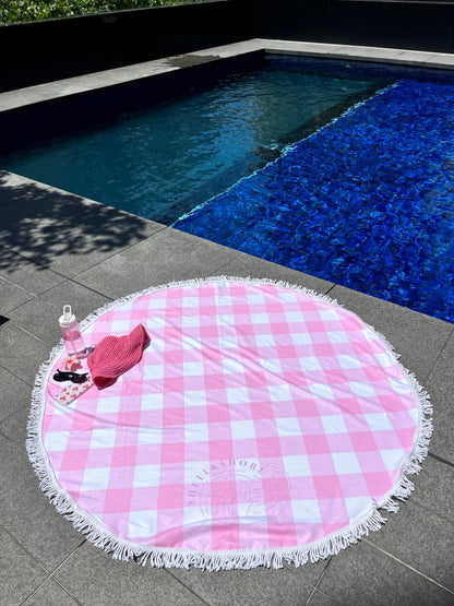 Pink Gingham Beach Towel Shell And Shore