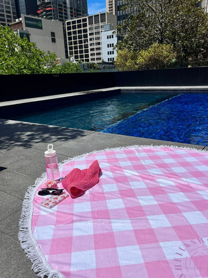 Pink Gingham Beach Towel Shell And Shore