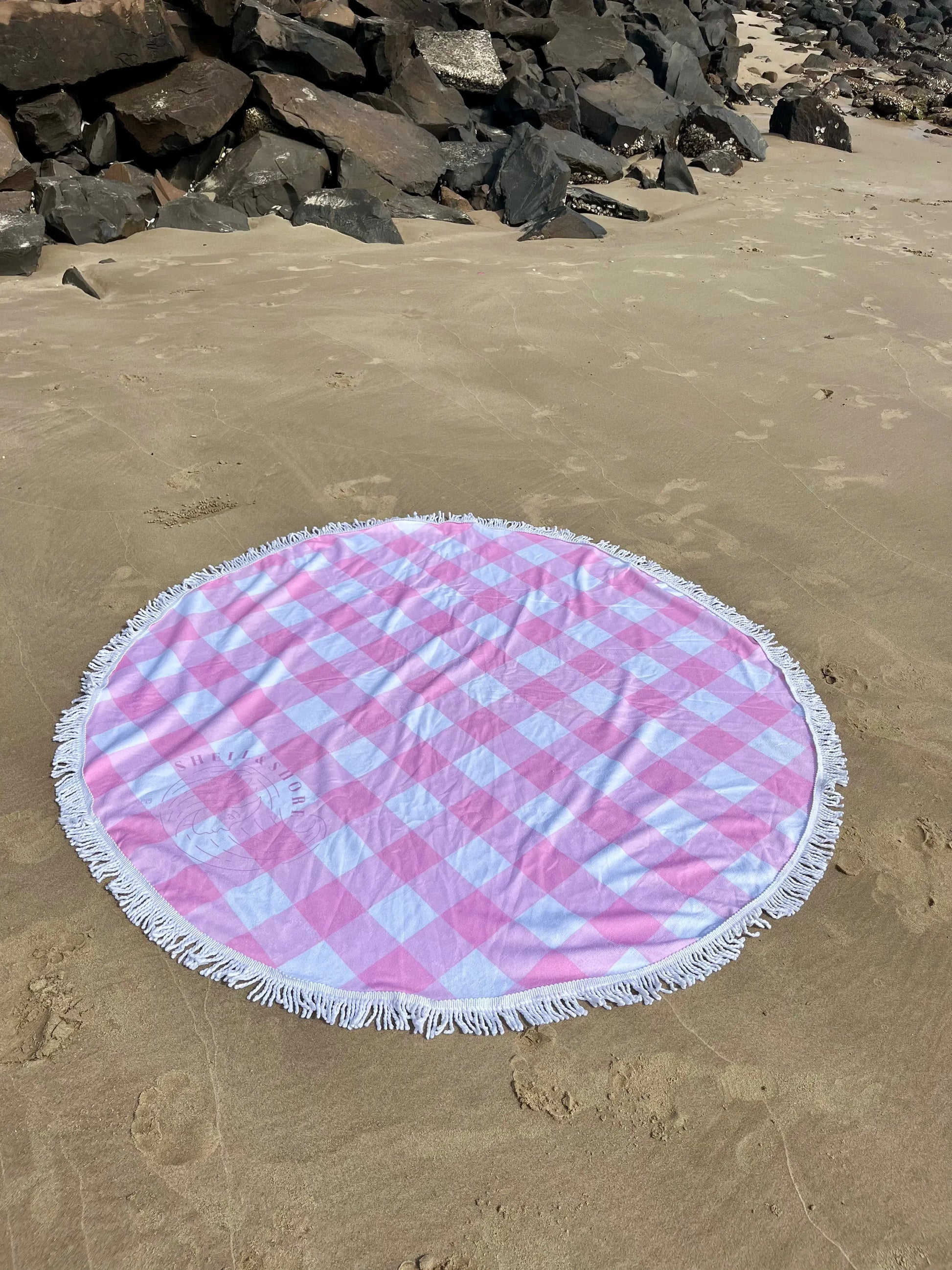 Pink Gingham Beach Towel Shell And Shore